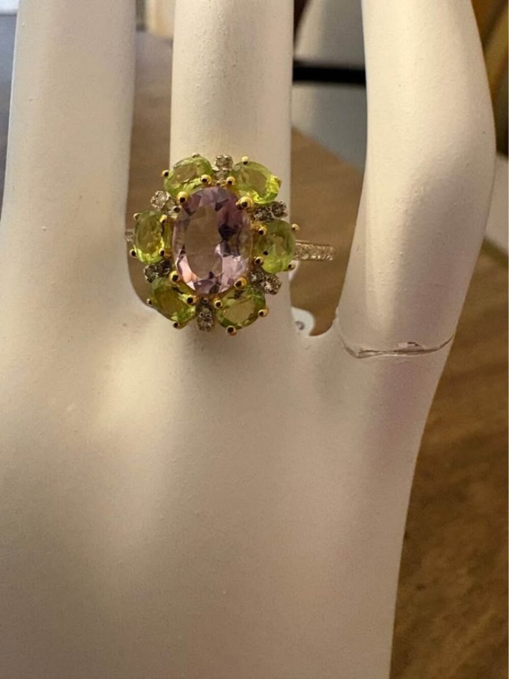 Amethyst, Peridot, and White Topaz Gold-Toned Ring Size 6 Sterling Silver 925